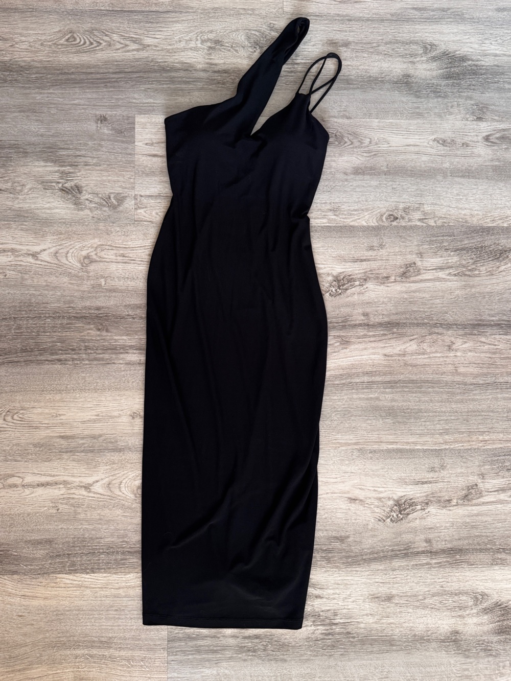 Zara Black One-Shoulder Midi Dress with Double Straps